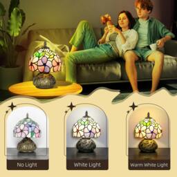 Rackhams Stained Glass Bedside Lamp, Tiffany Style Table Lamp for Bedroom - Pink - Bulb not included - Metal, resin, stained glass - thumbnail 6