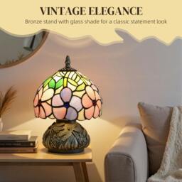Rackhams Stained Glass Bedside Lamp, Tiffany Style Table Lamp for Bedroom - Pink - Bulb not included - Metal, resin, stained glass - thumbnail 3