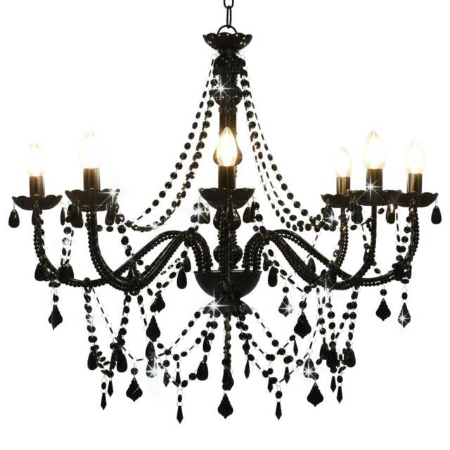 Rackhams Chandelier with Beads Black 8 x E14 Bulbs - image 1