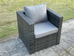 Rackhams Outdoor Rattan Garden Corner Furniture Gas Fire Pit Dining Table Gas Heater Sets Lounge Chair Dark Grey 7 Seater - thumbnail 3