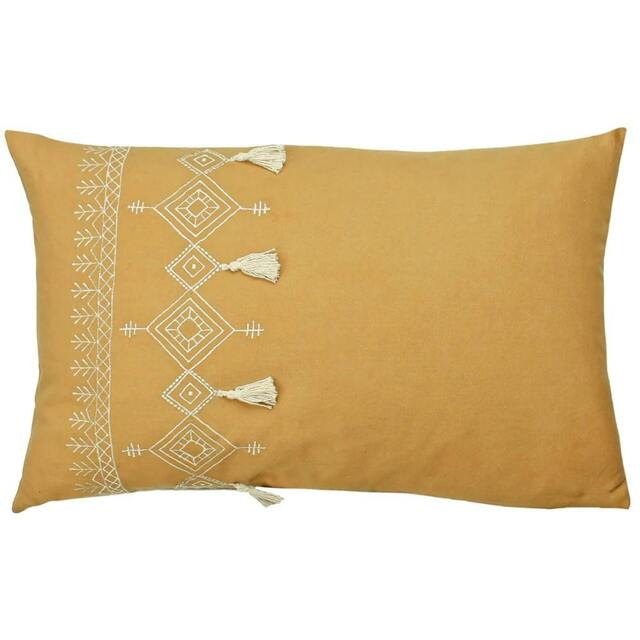 Rackhams Pritta Tassel Cushion Cover - Mustard - 40cm x 60cm - Mustard - 100% Cotton - image 1
