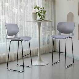 Rackhams Livingandhome Modern Gray Plastic Bar Stools with Black Painted Legs, Set of Two - thumbnail 1