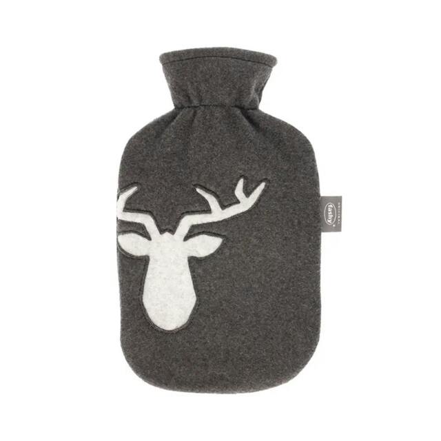 Rackhams 2 Litre Hot Water Bottles with Reindeer Fleece Cover - Grey
