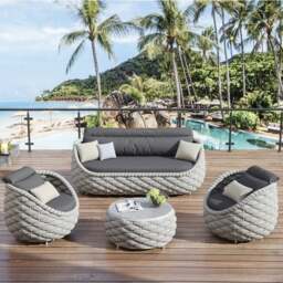 Rackhams Marbella Textilene Rope Woven Outdoor Sofa Set, Grey - 2 Seater Sofa - No - 2 Seater Sofa - thumbnail 3