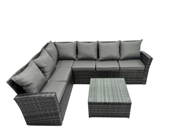 Rackhams High back dark grey mixed outdoor garden furniture corner rattan sofa set square coffee table left option - image 1
