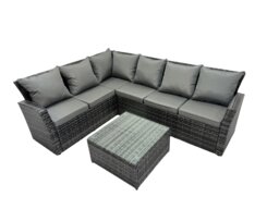 Rackhams High back dark grey mixed outdoor garden furniture corner rattan sofa set square coffee table left option - thumbnail 2