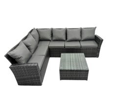 Rackhams High back dark grey mixed outdoor garden furniture corner rattan sofa set square coffee table left option