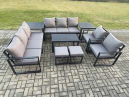 Rackhams Aluminium Outdoor Garden Furniture Lounge Sofa 2 PC Chairs Oblong Coffee Table Sets with 2 Side Tables 2 Small Footstool Dark Grey - thumbnail 1