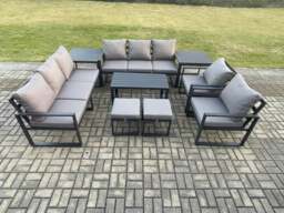 Rackhams Aluminium Outdoor Garden Furniture Lounge Sofa 2 PC Chairs Oblong Coffee Table Sets with 2 Side Tables 2 Small Footstool Dark Grey - thumbnail 2