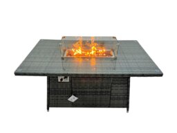 Rackhams Poly Rattan Outdoor Patio Gas Fire Pit Dining Table Corner Sofa Set with 2 Small Stools 2 Chairs for Garden Backyard Dark Grey Mixed - thumbnail 3