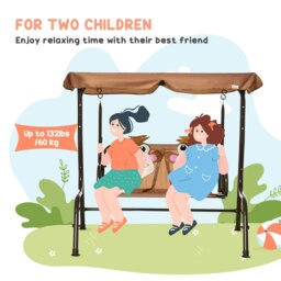 Rackhams 2 Seat Kids Canopy Swing Chair w/ Adjustable Awning, Seatbelt - Brown - thumbnail 5