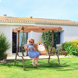 Rackhams 2 Seat Kids Canopy Swing Chair w/ Adjustable Awning, Seatbelt - Brown - thumbnail 2