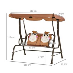 Rackhams 2 Seat Kids Canopy Swing Chair w/ Adjustable Awning, Seatbelt - Brown - thumbnail 4