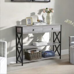 Rackhams 3 Tier Console Table With 2 Drawers And Storage Shelves Grey - thumbnail 5
