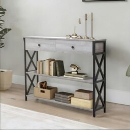 Rackhams 3 Tier Console Table With 2 Drawers And Storage Shelves Grey - thumbnail 6
