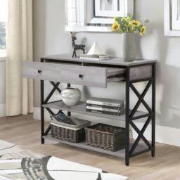 Rackhams 3 Tier Console Table With 2 Drawers And Storage Shelves Grey - thumbnail 4