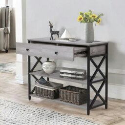 Rackhams 3 Tier Console Table With 2 Drawers And Storage Shelves Grey - thumbnail 2