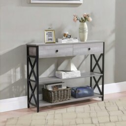Rackhams 3 Tier Console Table With 2 Drawers And Storage Shelves Grey - thumbnail 1