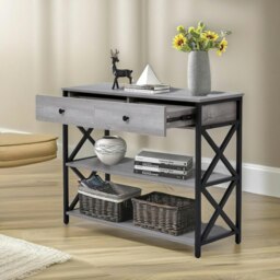 Rackhams 3 Tier Console Table With 2 Drawers And Storage Shelves Grey - thumbnail 3