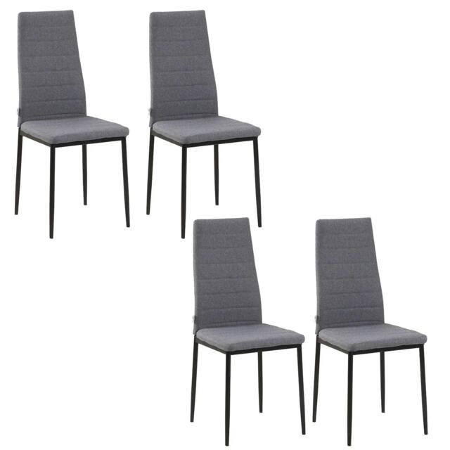 Rackhams High Back Dining Chairs Modern Upholstered Linen-Touch Fabric Accent Chairs with Metal Legs for Kitchen, Set of 4, Grey - image 1