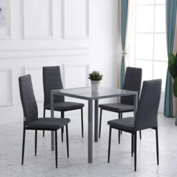 Rackhams High Back Dining Chairs Modern Upholstered Linen-Touch Fabric Accent Chairs with Metal Legs for Kitchen, Set of 4, Grey - thumbnail 2