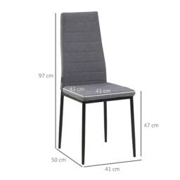 Rackhams High Back Dining Chairs Modern Upholstered Linen-Touch Fabric Accent Chairs with Metal Legs for Kitchen, Set of 4, Grey - thumbnail 3