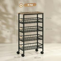 Rackhams Metal Kitchen Trolley with Pull-Out Baskets, Rustic Brown - thumbnail 3