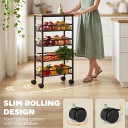 Rackhams Metal Kitchen Trolley with Pull-Out Baskets, Rustic Brown - thumbnail 4