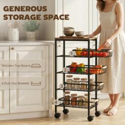 Rackhams Metal Kitchen Trolley with Pull-Out Baskets, Rustic Brown - thumbnail 5