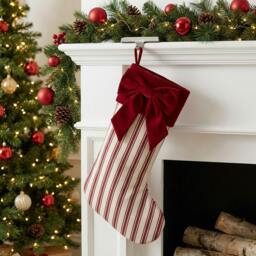 Rackhams Faux Velvet Bow Christmas Stocking - thumbnail 1