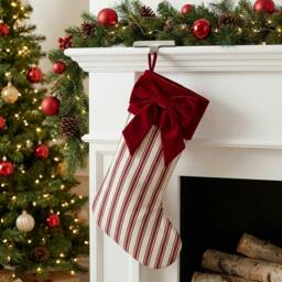Rackhams Faux Velvet Bow Christmas Stocking - thumbnail 2