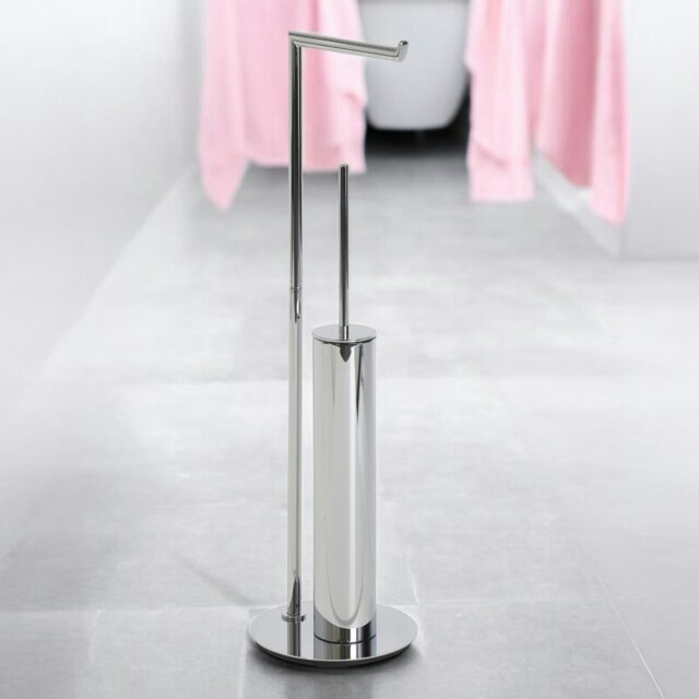 Rackhams Belgravia Chrome Freestanding Toilet Roll Holder & Toilet Brush Combo - image 1
