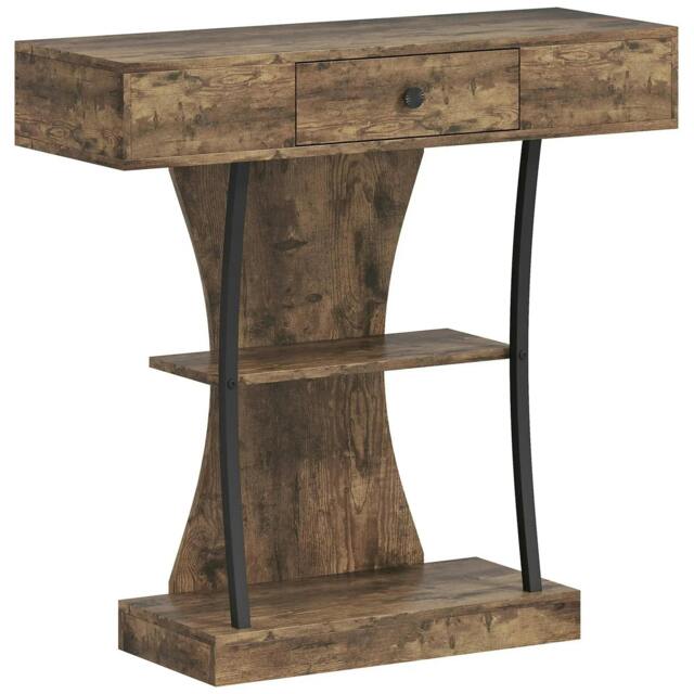 Rackhams Console Table, 3-Tier Industrial Hallway Table with Drawer, Storage Shelves, 91 x 32 x 87 cm, Rustic Brown