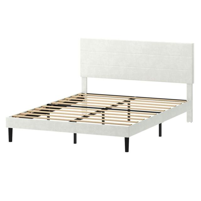 Rackhams Bed Frame Velvet Upholstered Platform Adjustable Headboard Double King - LuxeNest Double - image 1