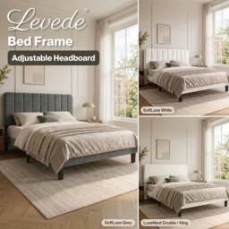 Rackhams Bed Frame Velvet Upholstered Platform Adjustable Headboard Double King - LuxeNest Double - thumbnail 2