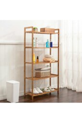 Rackhams 5 Tier Wood Audriel Bookcase - Brown - thumbnail 2