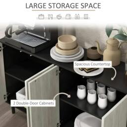 Rackhams Kitchen Sideboard Storage Cabinet for Living Room with Adjustable Shelves 4 Doors and Pine Wood Legs Black - Black - thumbnail 4