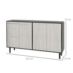 Rackhams Kitchen Sideboard Storage Cabinet for Living Room with Adjustable Shelves 4 Doors and Pine Wood Legs Black - Black - thumbnail 3
