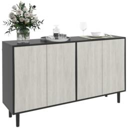 Rackhams Kitchen Sideboard Storage Cabinet for Living Room with Adjustable Shelves 4 Doors and Pine Wood Legs Black - Black - thumbnail 1