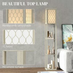 Rackhams Modern Floor Lamp Light with 3 Shelves Fabric Lampshade Oak - Natural wood finish - thumbnail 4