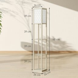 Rackhams Modern Floor Lamp Light with 3 Shelves Fabric Lampshade Oak - Natural wood finish - thumbnail 6