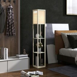 Rackhams Modern Floor Lamp Light with 3 Shelves Fabric Lampshade Oak - Natural wood finish - thumbnail 3