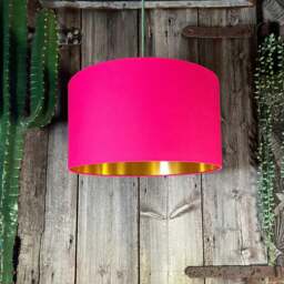 "Rackhams Pomegranate Pink Cotton Lampshade With Gold Lining - 35cm Diameter x 20cm Height / (14"" x 8"")"