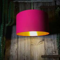 "Rackhams Pomegranate Pink Cotton Lampshade With Gold Lining - 35cm Diameter x 20cm Height / (14"" x 8"")" - thumbnail 3