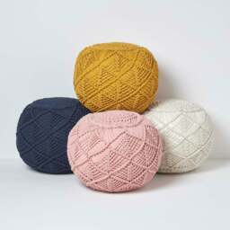 Rackhams Macrame Knitted Pouffe Been Filled Crochet Round Footstool 100% Cotton Braided Design - Grey - 35 x 40 cm - thumbnail 6