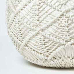 Rackhams Macrame Knitted Pouffe Been Filled Crochet Round Footstool 100% Cotton Braided Design - Grey - 35 x 40 cm - thumbnail 5