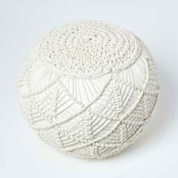 Rackhams Macrame Knitted Pouffe Been Filled Crochet Round Footstool 100% Cotton Braided Design - Grey - 35 x 40 cm - thumbnail 4
