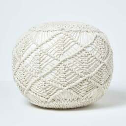 Rackhams Macrame Knitted Pouffe Been Filled Crochet Round Footstool 100% Cotton Braided Design - Grey - 35 x 40 cm - thumbnail 2