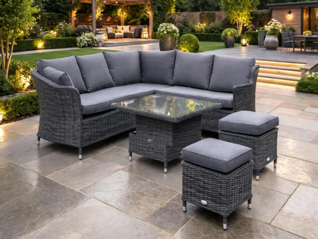 Rackhams Cannes Rattan 5 Piece Corner Set - Charcoal Garden Dining Furniture with Hi Lo Table Charcoal - image 1