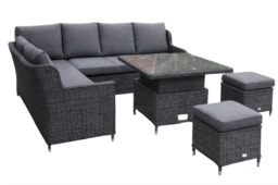 Rackhams Cannes Rattan 5 Piece Corner Set - Charcoal Garden Dining Furniture with Hi Lo Table Charcoal - thumbnail 5